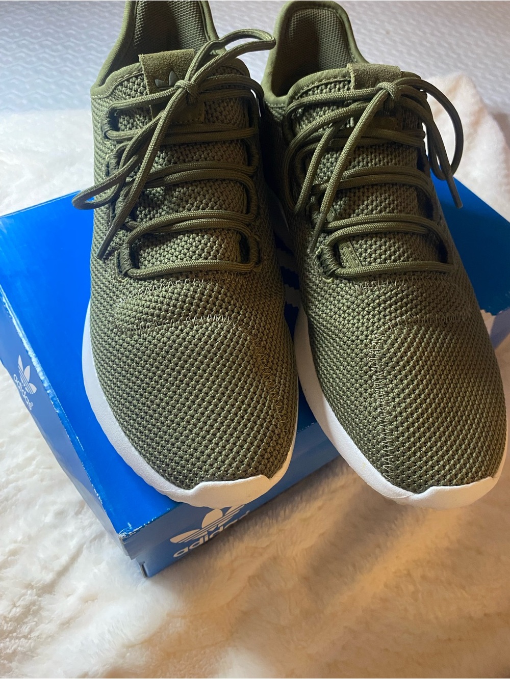 Adidas Tubular Shadow Men’s Size 9 Olive Green Knit Sneakers AC7014 Box